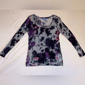 Simply Vera Vera Wang Women's Medium Purple Floral Long Sleeve Tunic Top
